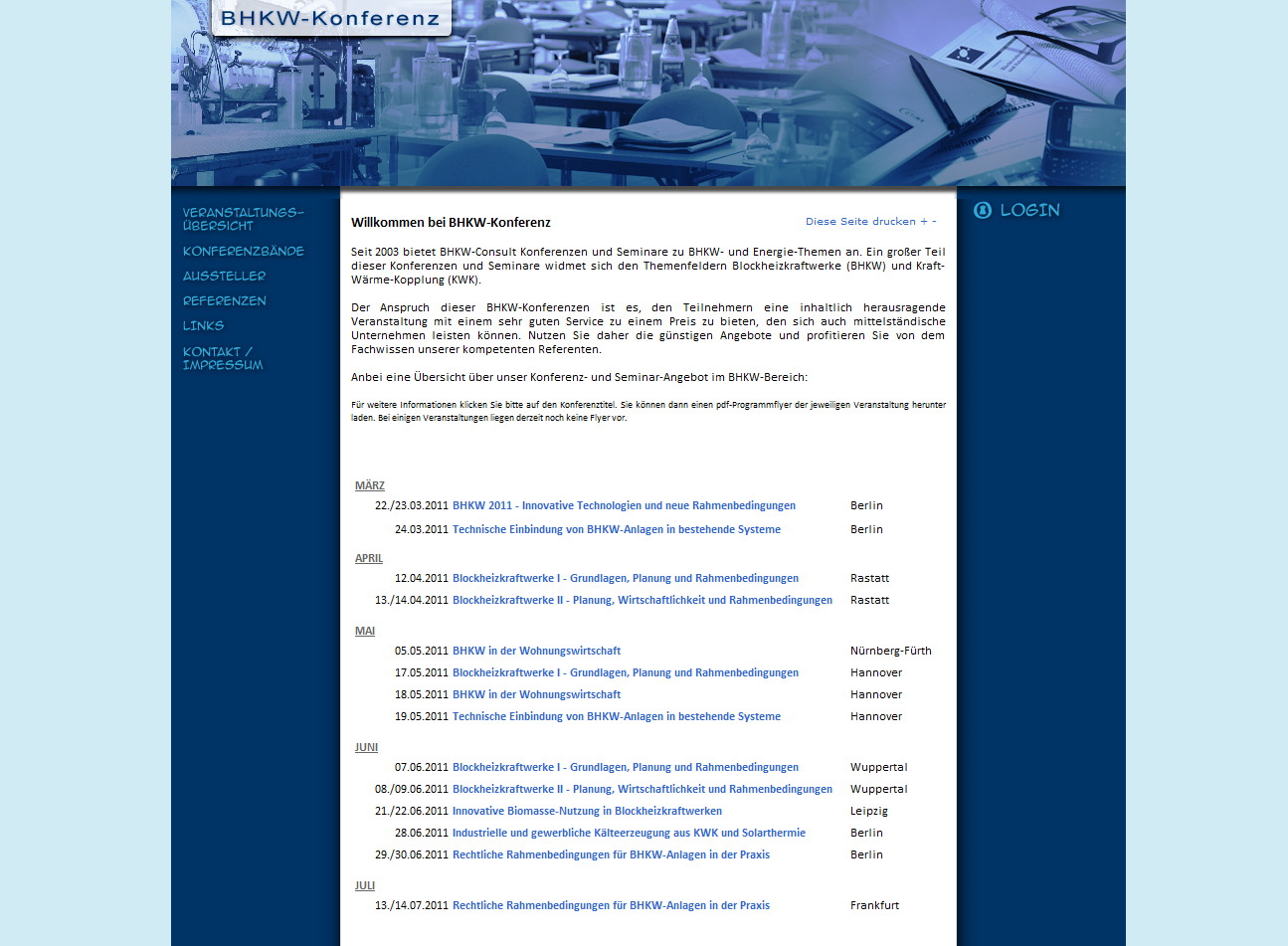 Konferenzen zu Blockheizkraftwerke (BHKW), BHKW-Planung, KWK und Mini-BHKW
