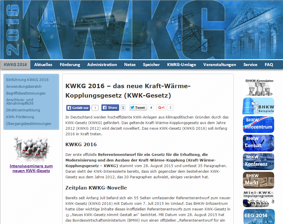 Informationsseite über das novellierte KWK-Gesetz 2016, welches am 01. Januar 2016 in Kraft treten soll.
